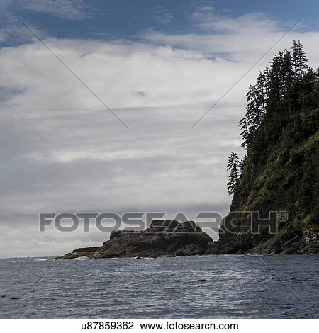 Stock Image - "View of coastline, Skeena-Queen Charlotte Regional District, Haida Gwaii, Graham Island, British Columbia, Canada". Fotosearch