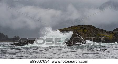 Picture - "Waves breaking on the coast, Skeena-Queen Charlotte Regional District, Haida Gwaii, Graham Island, British Columbia, Canada". Fotosearch