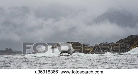 Stock Photograph - "Waves breaking on the coast, Skeena-Queen Charlotte Regional District, Haida Gwaii, Graham Island, British Columbia, Canada". Fotosearch
