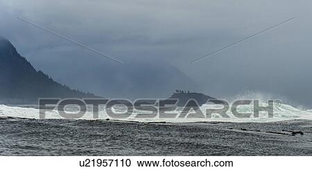 Stock Image - "Waves in the Pacific Ocean, Skeena-Queen Charlotte Regional District, Haida Gwaii, Graham Island, British Columbia, Canada". Fotosearch