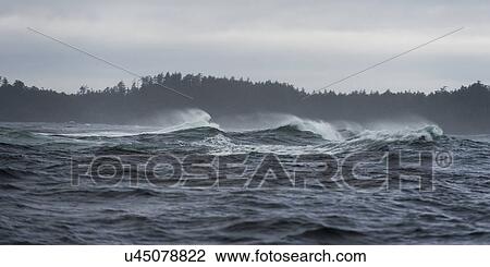 Stock Image - "Waves in the Pacific Ocean, Skeena-Queen Charlotte Regional District, Haida Gwaii, Graham Island, British Columbia, Canada". Fotosearch