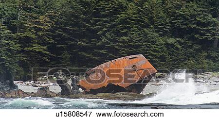 Stock Photo - "Wreckage washed up on shoreline, Skeena-Queen Charlotte Regional District, Haida Gwaii, Graham Island, British Columbia, Canada". Fotosearch