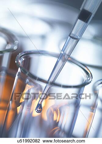 Stock Image - "Analytical chemistry, sample being pipetted into a test tube for testing in laboratory". Fotosearch