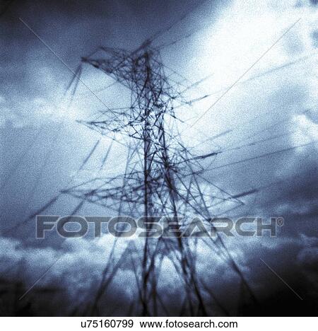 Stock Photo - Art photograph of electricity pylon against dramatic sky. Fotosearch