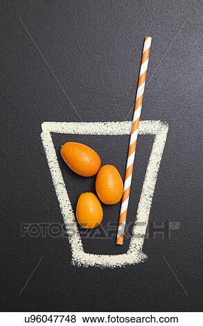 Blackboard illustration of drinking glass with kumquats and drinking straw View Large Photo Image Stock Photo - Blackboard illustration of drinking glass with kumquats and drinking straw. Fotosearch