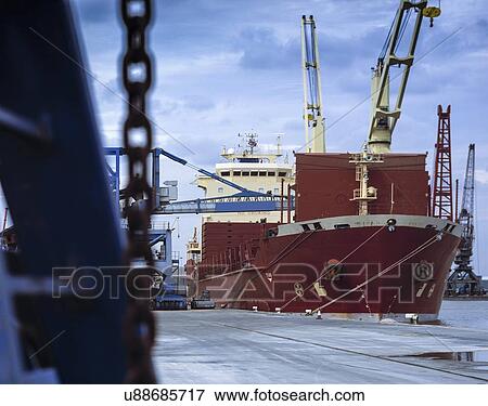 Stock Photo - "Cargo ship in port, Grimsby, England, United Kingdom". Fotosearch