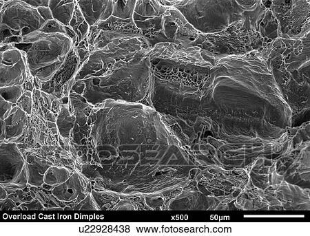 Stock Photo - Cast Iron fractured surface. Dimple overload imaged in a scanning electron microscope. Fotosearch