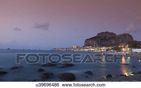 "Cefalu at dusk, Palermo, Sicily, Italy" View Large Photo Image Stock Photograph - "Cefalu at dusk, Palermo, Sicily, Italy". Fotosearch