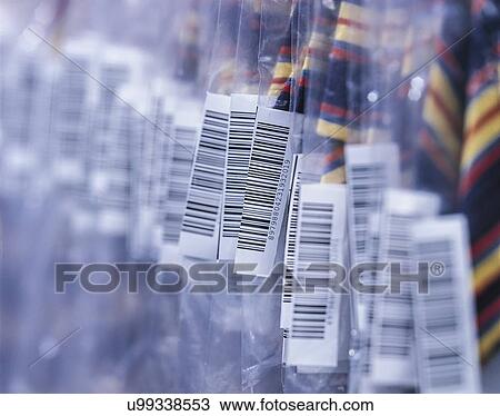 Close up of barcodes on clothes in factory View Large Photo Image Stock Image - Close up of barcodes on clothes in factory. Fotosearch