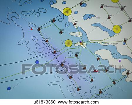 Stock Image - Computer screen detail of offshore windfarm. Fotosearch