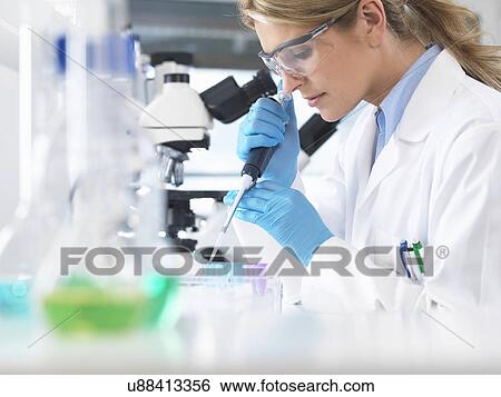 Female scientist pipetting sample into a vial for analytical testing in a laboratory View Large Photo Image Stock Photograph - Female scientist pipetting sample into a vial for analytical testing in a laboratory. Fotosearch