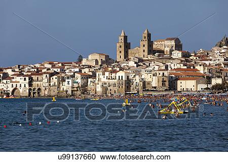 Stock Image - "Mediterranean sea, Cefalu, Palermo, Sicily, Italy". Fotosearch