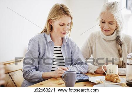 Mother and daughter having breakfast View Large Photo Image Stock Image - Mother and daughter having breakfast. Fotosearch