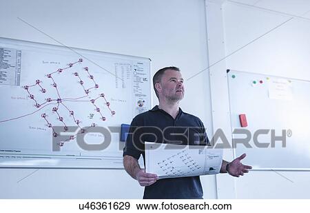 Offshore windfarm engineer giving presentation in office View Large Photo Image Stock Photo - Offshore windfarm engineer giving presentation in office. Fotosearch