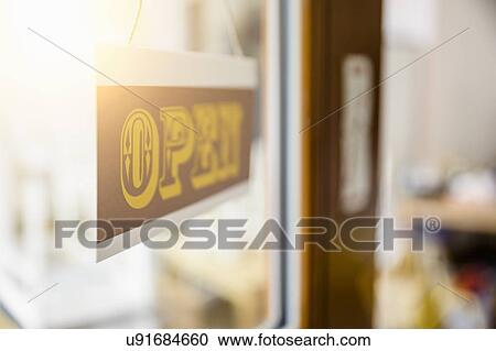 Open sign on business door View Large Photo Image Stock Image - Open sign on business door. Fotosearch