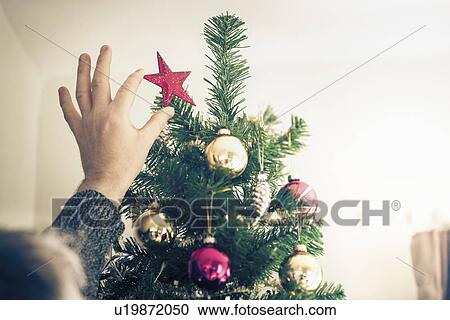 Person putting star on christmas tree View Large Photo Image Stock Image - Person putting star on christmas tree. Fotosearch
