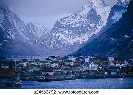 "Reine fishing village and ocean, Norway" View Large Photo Image Stock Image - "Reine fishing village and ocean, Norway". Fotosearch