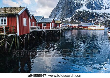 Stock Photo - "Reine fishing village and ocean, Norway". Fotosearch