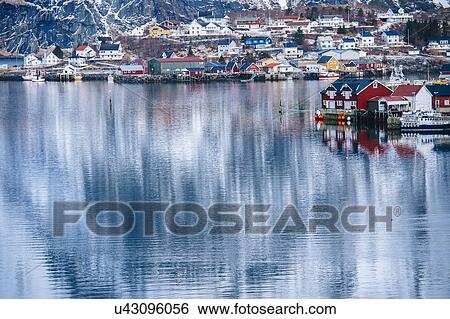 "Reine fishing village and ocean, Norway" View Large Photo Image Stock Photograph - "Reine fishing village and ocean, Norway". Fotosearch