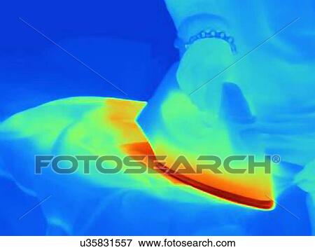 Thermal image of womans hand ironing at home View Large Photo Image Stock Photo - Thermal image of womans hand ironing at home. Fotosearch