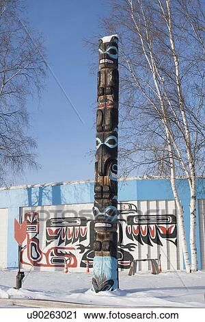 Stock Image - "Totem pole, Fairbanks, Alaska". Fotosearch