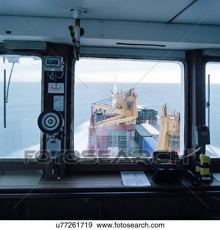 Stock Photo - View from the bridge of container ship at sea. Fotosearch
