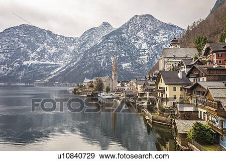 Stock Photo - "View of Hallstatter See waterfront, Hallstatt, Austria". Fotosearch