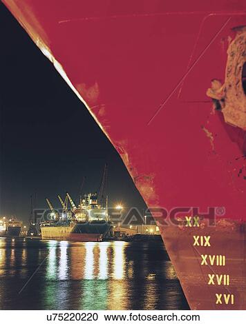 View of ship in port at night View Large Photo Image Stock Image - View of ship in port at night. Fotosearch