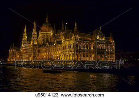 "View of the Danube and Hungarian Parliament at night, Budapest, Hungary" View Large Photo Image Stock Image - "View of the Danube and Hungarian Parliament at night, Budapest, Hungary". Fotosearch