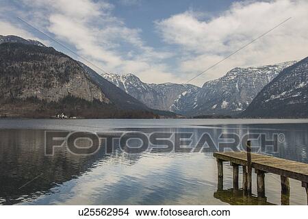 Picture - "Wooden pier on Hallstatter See, Hallstatt, Austria". Fotosearch
