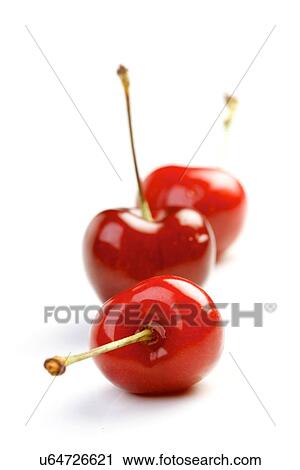 Stock Image - Close up of cherrys on white background. Fotosearch