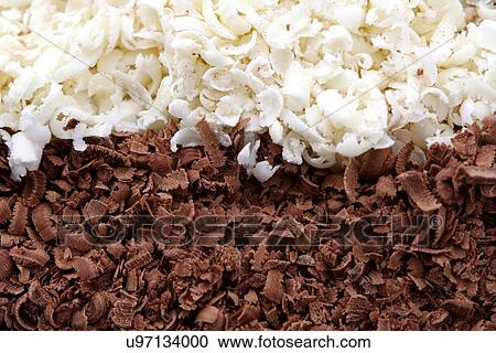 Stock Image - Close up of chocolate shavings. Fotosearch