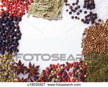Stock Photo - Frame of diferent spices on white background. Fotosearch