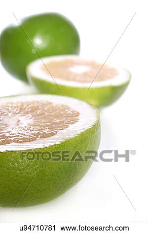 Stock Image - Green grapefruits on white background. Fotosearch