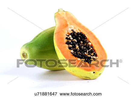 Stock Photo - Halved papaya on white background. Fotosearch