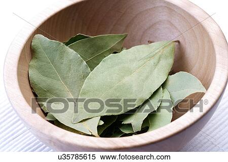 Laurer leafs in wooden bowl View Large Photo Image Stock Photography - Laurer leafs in wooden bowl. Fotosearch