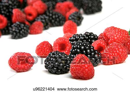 Raspberries and blackberries on white background View Large Photo Image Picture - Raspberries and blackberries on white background. Fotosearch