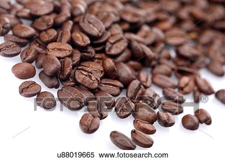 Stock Photography - Rosted coffee grains on white backgorund. Fotosearch