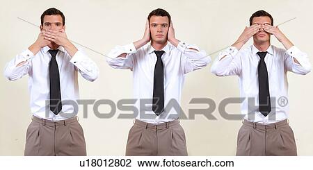 Stock Image - see, hear, speak no evil. Fotosearch