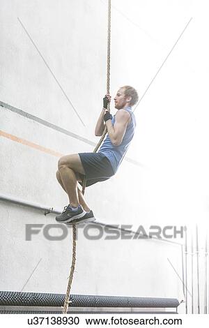 Side view of determined man climbing rope in crossfit gym View Large Photo Image Stock Image - Side view of determined man climbing rope in crossfit gym. Fotosearch