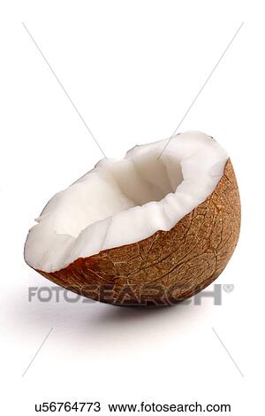 Stock Image - Studio shot of halved coconut. Fotosearch