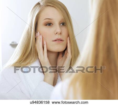 Woman reflexion in mirror View Large Photo Image Stock Photo - Woman reflexion in mirror. Fotosearch