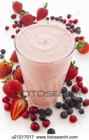 Stock Photo - Berry smoothie and fruit. Fotosearch