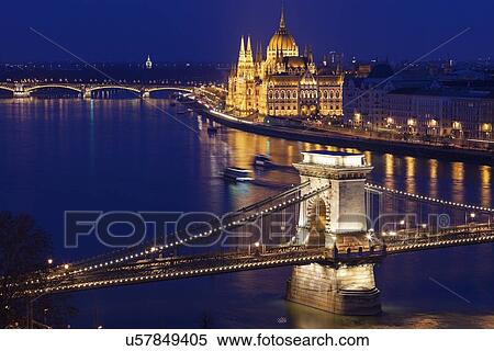 Stock Photography - Chain Bridge and Hungarian Parliament. Fotosearch