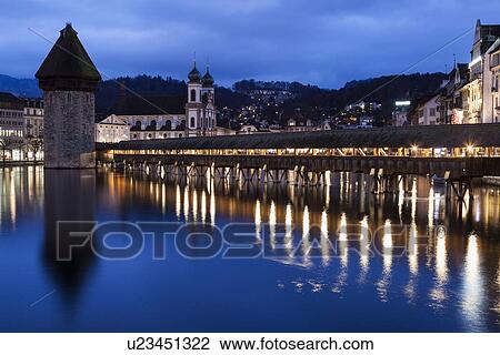 Stock Image - Chapel Bridge and Jesuit Church. Fotosearch