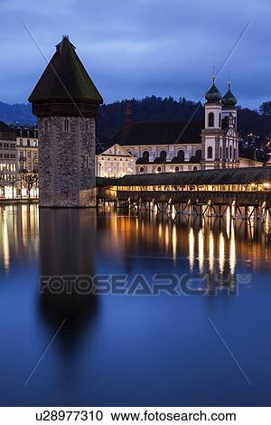 Stock Image - Chapel Bridge and Jesuit Church. Fotosearch