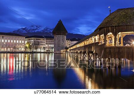 Picture - Chapel Bridge at night. Fotosearch