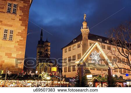 Christmas market at night View Large Photo Image Stock Image - Christmas market at night. Fotosearch