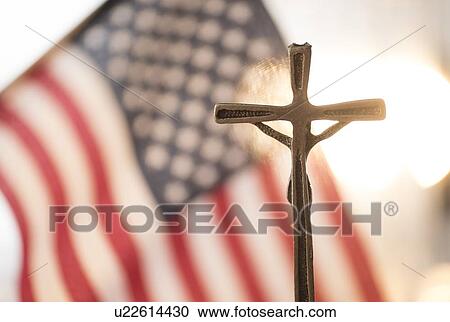 Cross with American flag in background View Large Photo Image Stock Image - Cross with American flag in background. Fotosearch