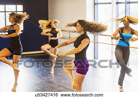 Stock Photograph - Dancers practicing in dance studio. Fotosearch